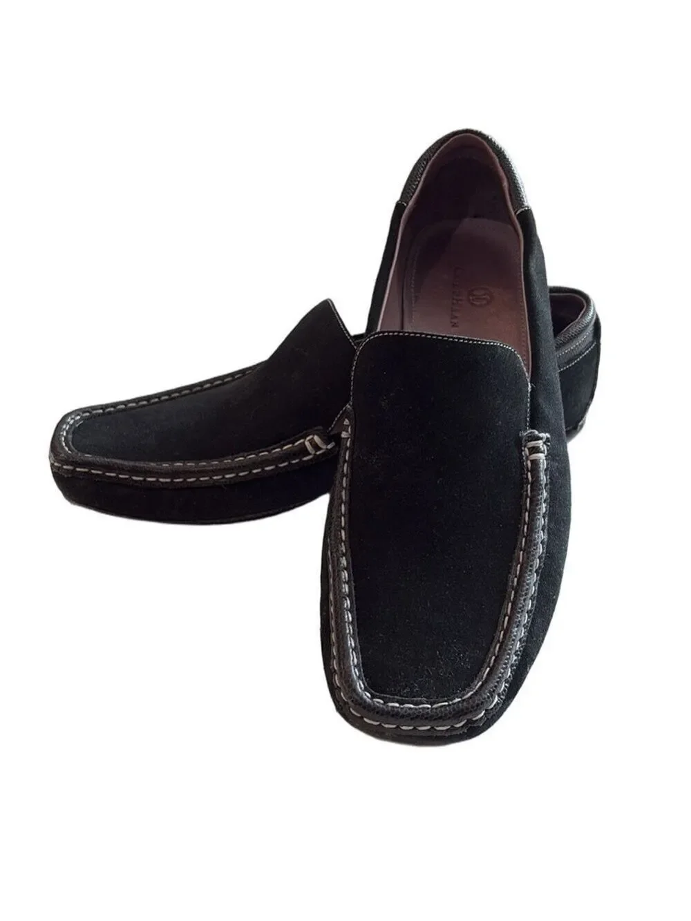 Cole Haan Size 10B black suede and textured leather loafers. Classic academia